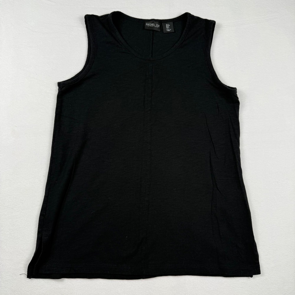 Rachel Zoe Tank Top Small Black‎ Minimalist Sleeveless Crew Neck Side Slit Basic